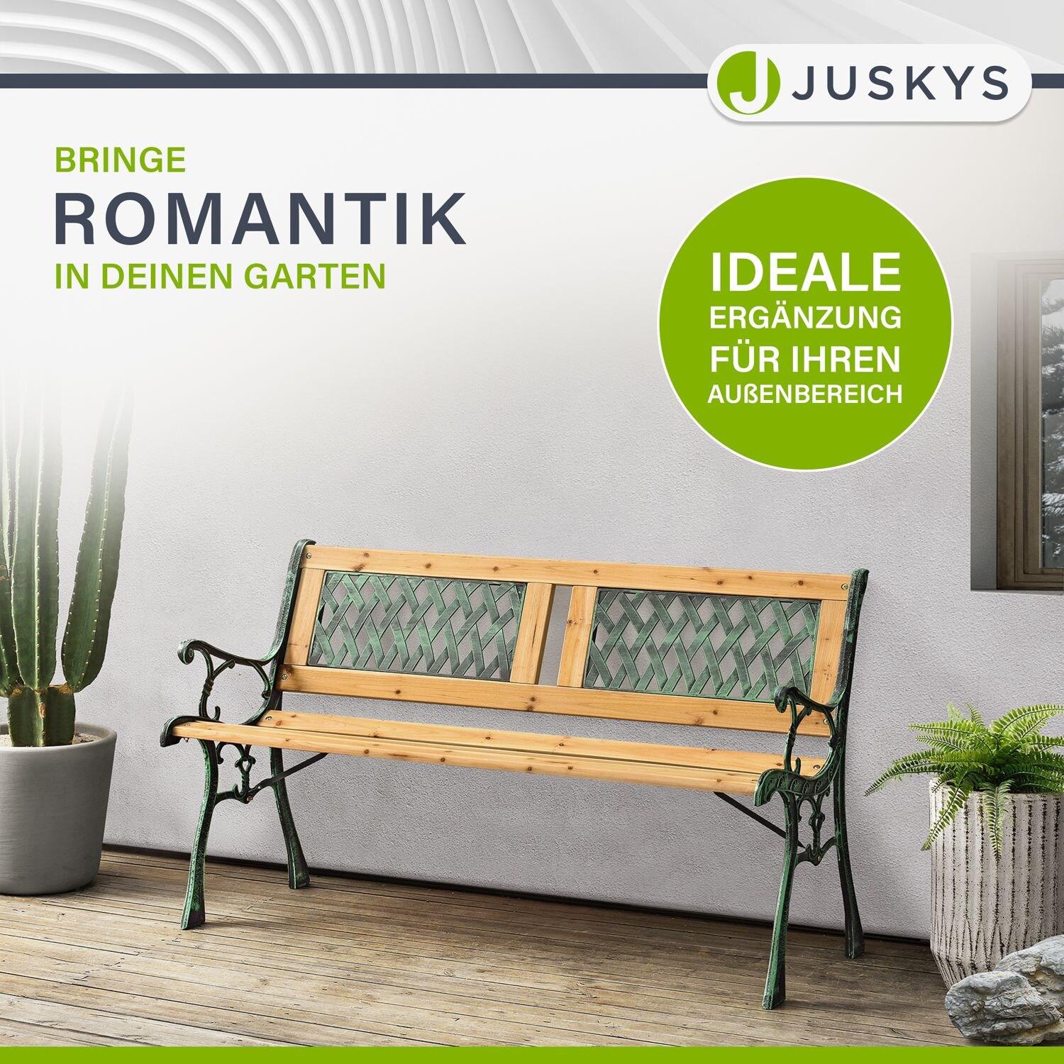 Juskys Gartenbank Sanremo – 2-Sitzer Sitzbank mit Armlehnen & Rückenlehne – 122x54x73 cm