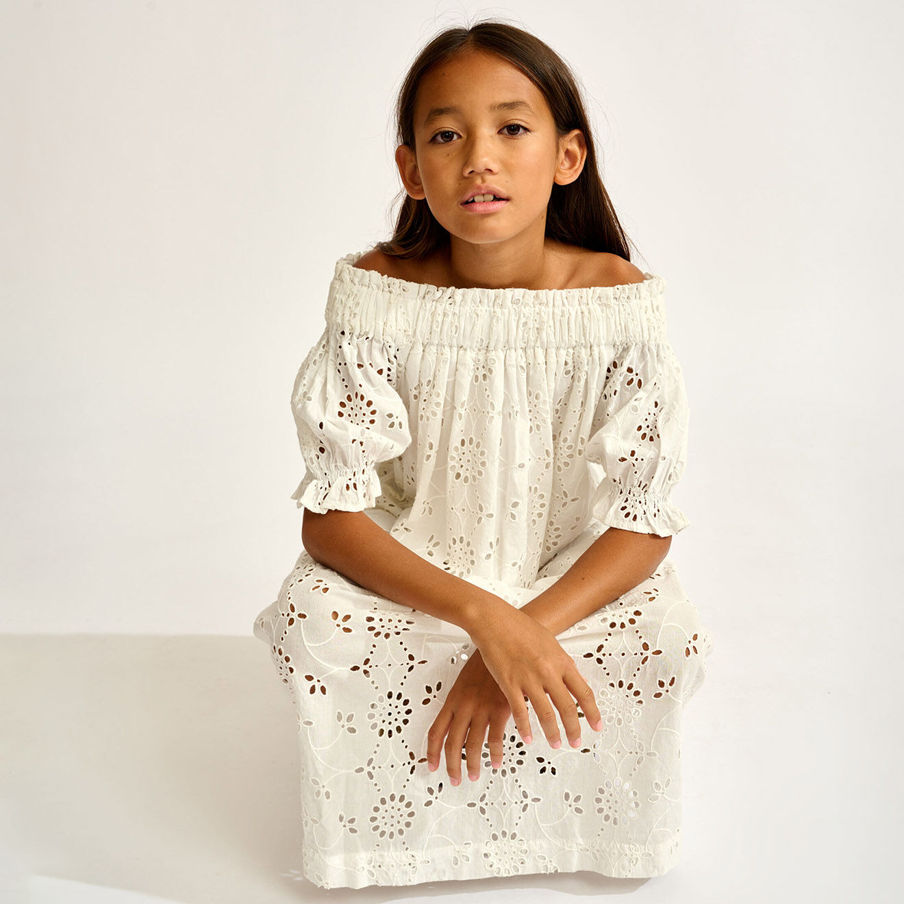 Bellerose Robe en Popeline brodée Henna blanche