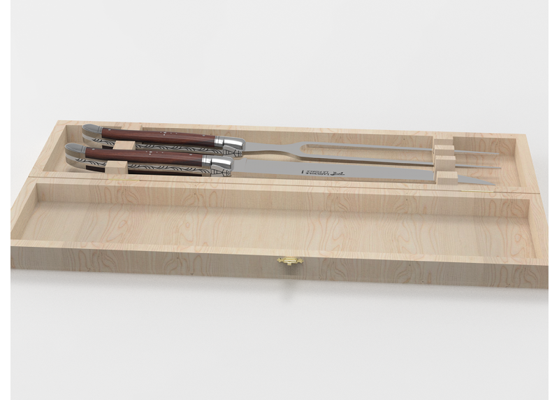 Service à viande Laguiole avec un manche en bois de violette et mitres en acier inoxydable