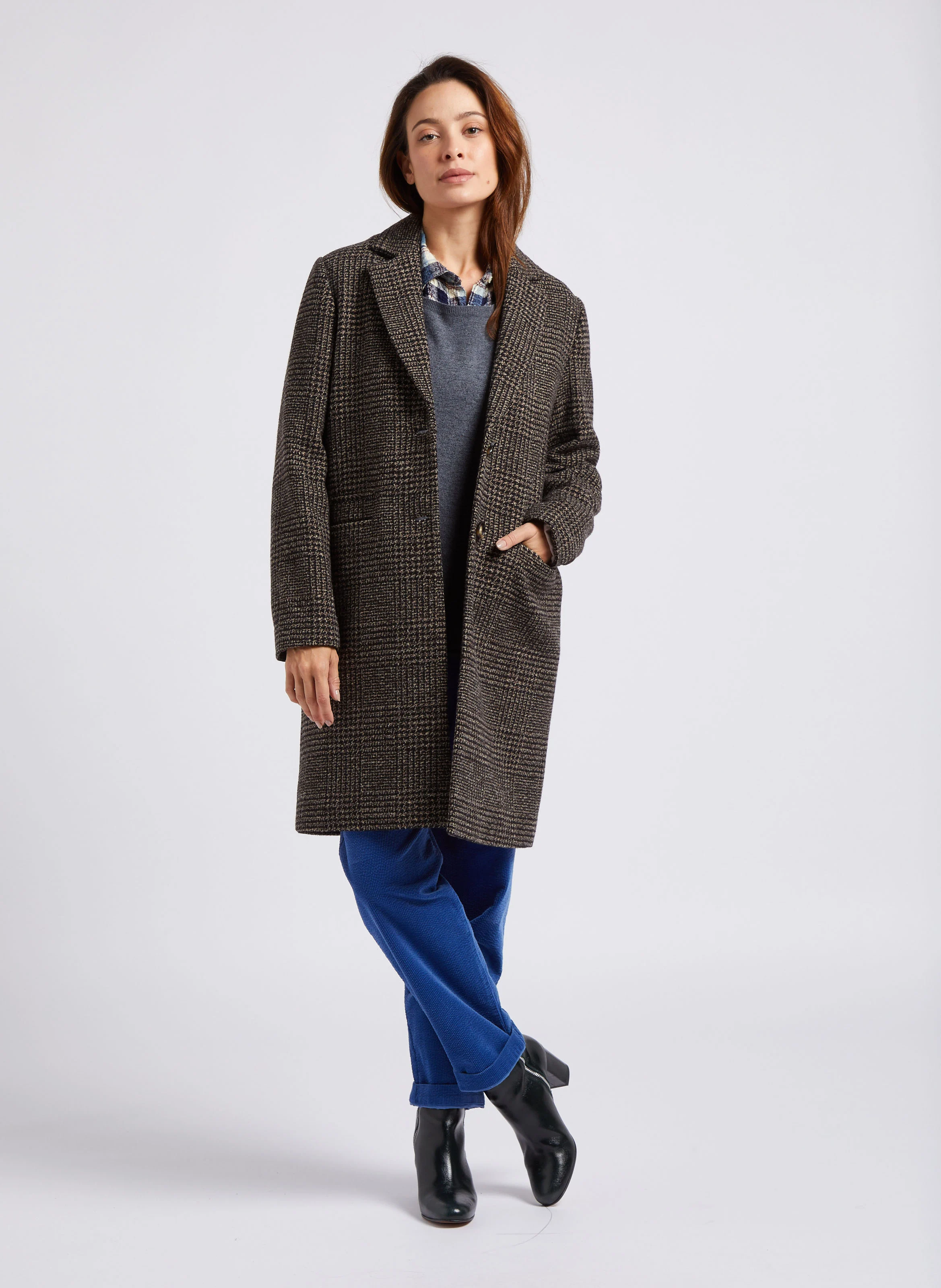 Manteau col tailleur à chevrons| Noir