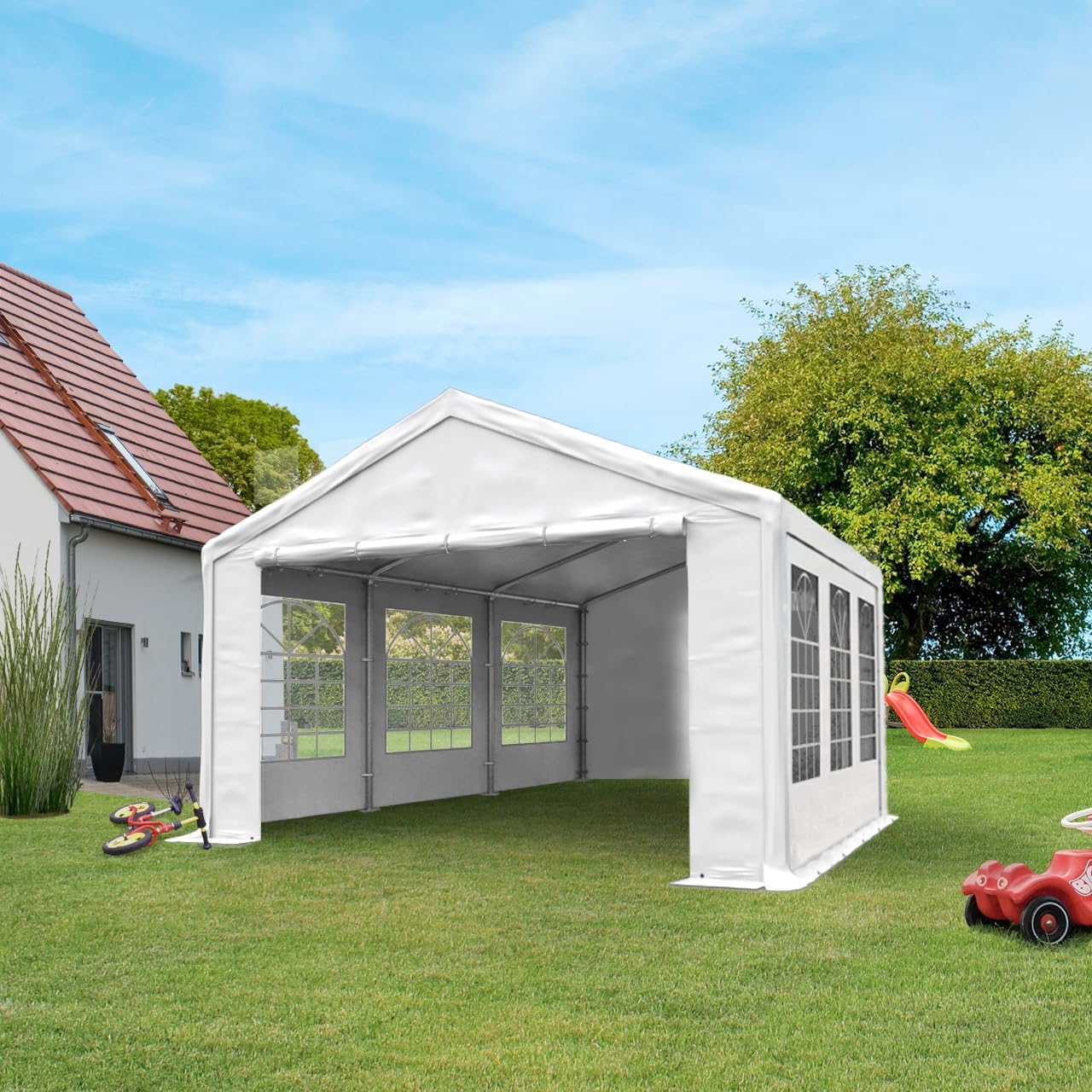 TOOLPORT Partyzelt 3x6 m Pavillon Starke PVC 600 N Plane wasserdicht und schneller Aufbau