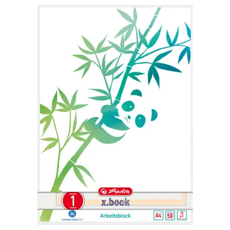 Herlitz Arbeitsblock A4 GREENline 50 Blatt Lineatur 01 Motiv Panda