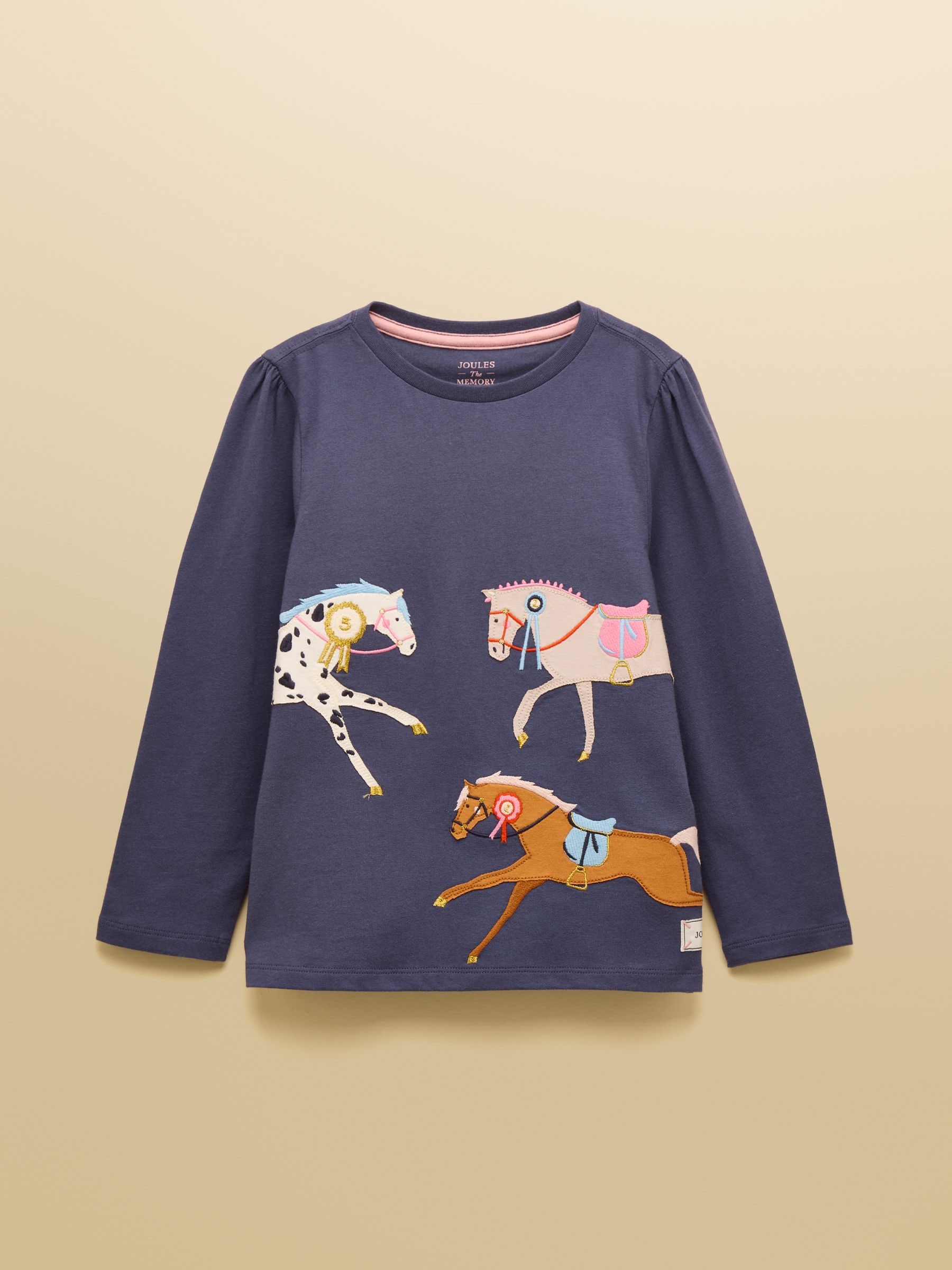 Blauw met paard - Joules Girls' Ava Applique Long Sleeve Top