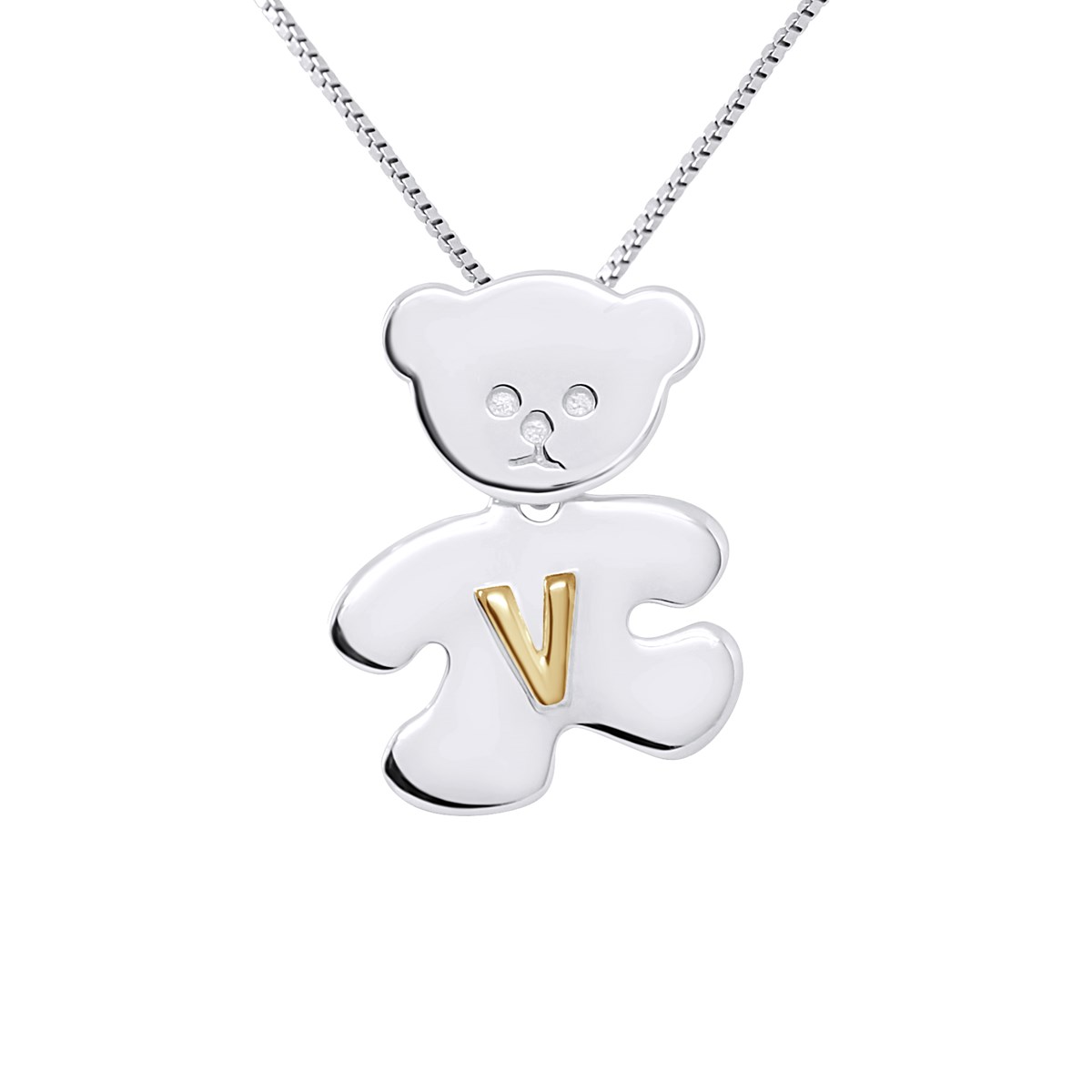 Pendentif OURSON Argent - Lettre V plaqué Or Jaune