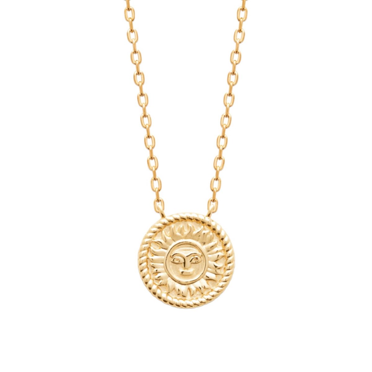 Collier soleil personnifié visage souriant Plaqué OR 750 3 microns