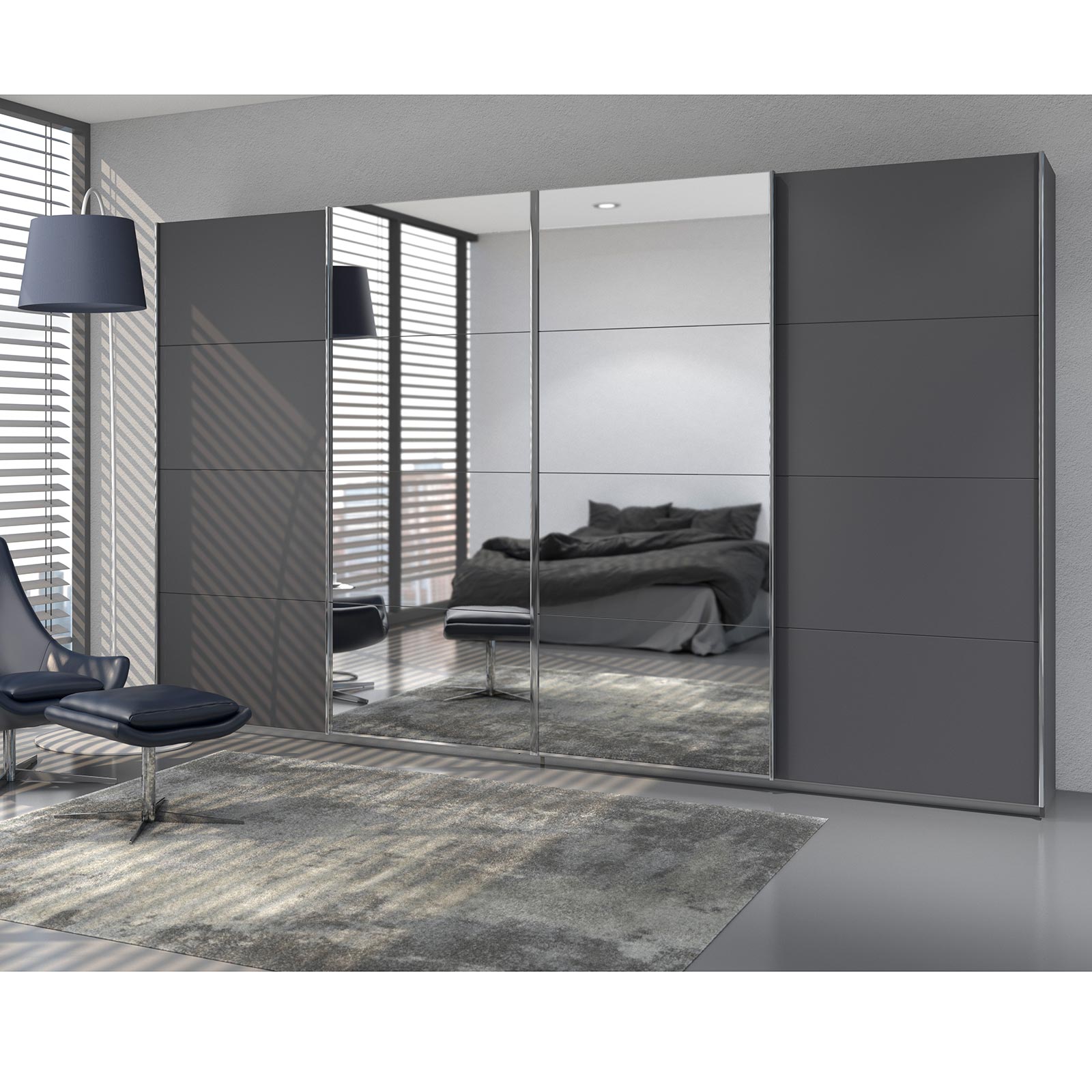 Schwebetürenschrank - grau metallic - 2 Spiegeltüren - 360 cm