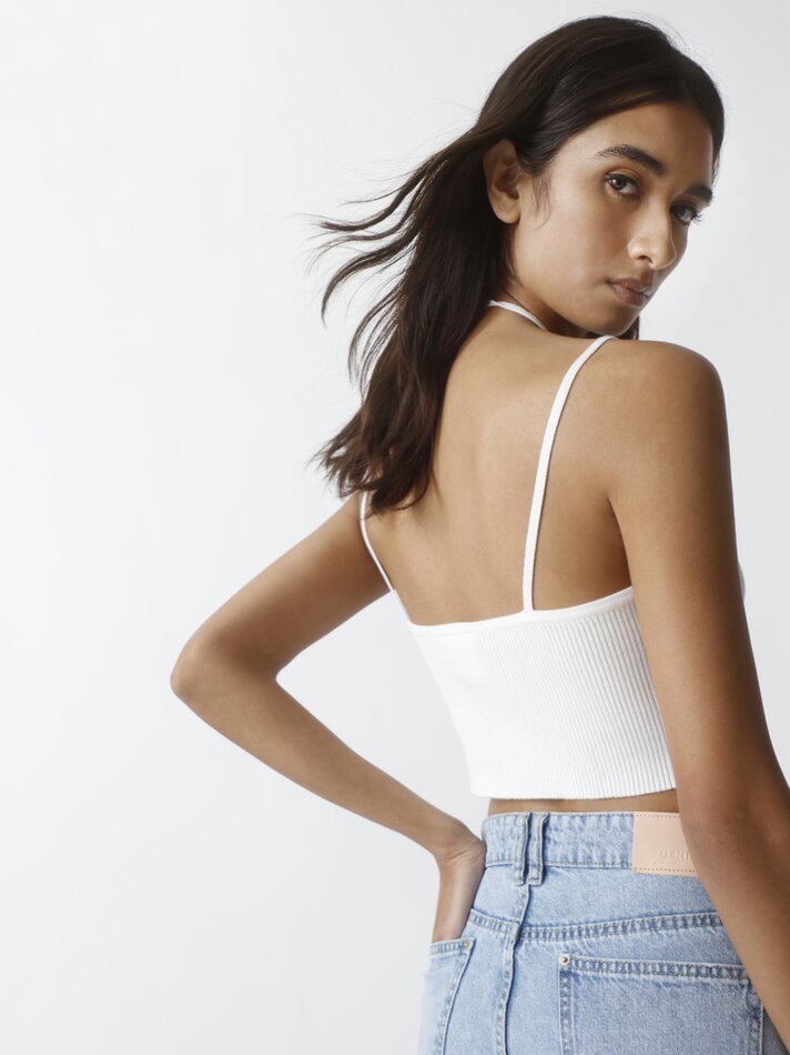 Calça jeans reta de cintura baixa com rasgos - Índigo