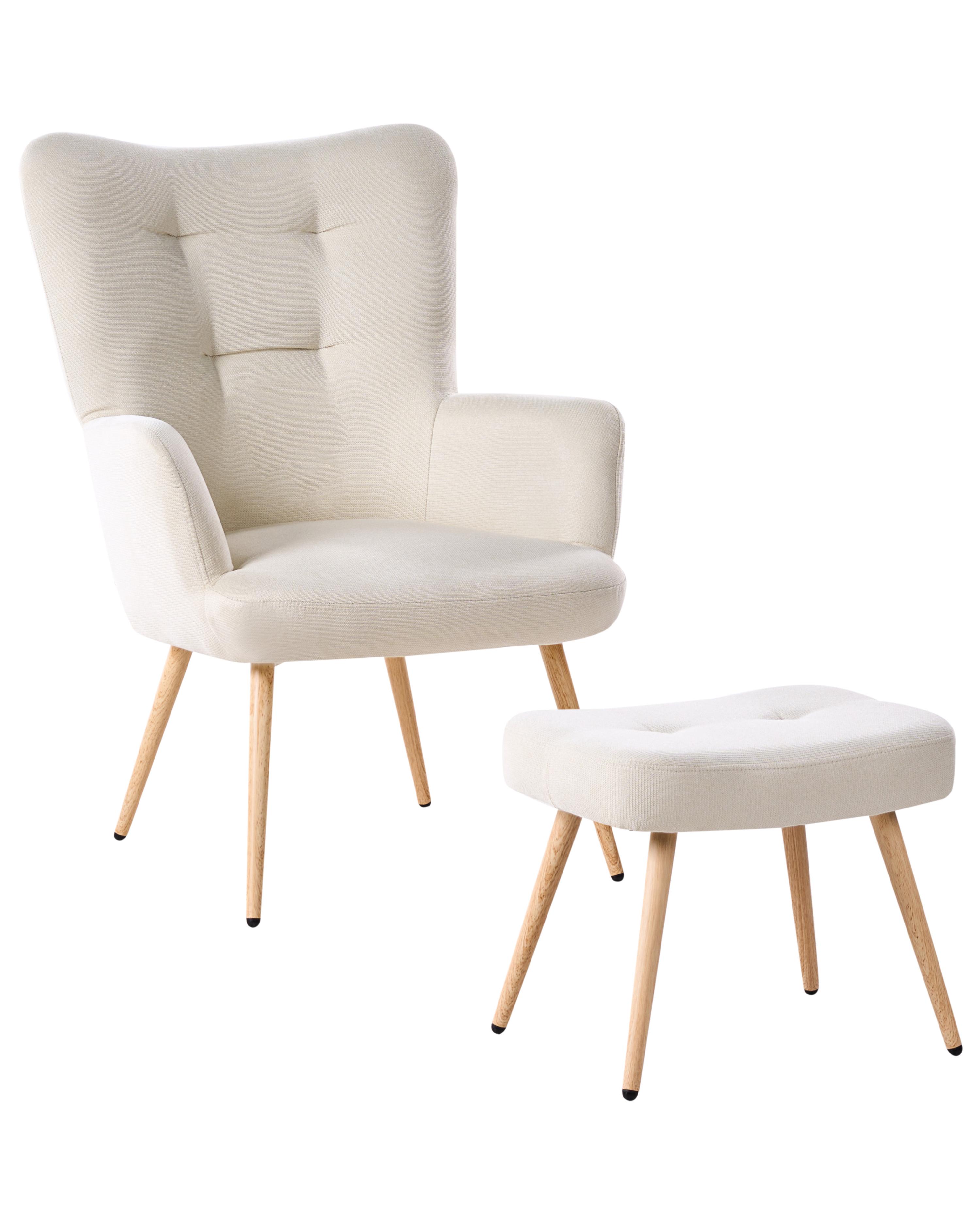 Oorfauteuil VEJLE met voetenbank Stof Lichtbeige
