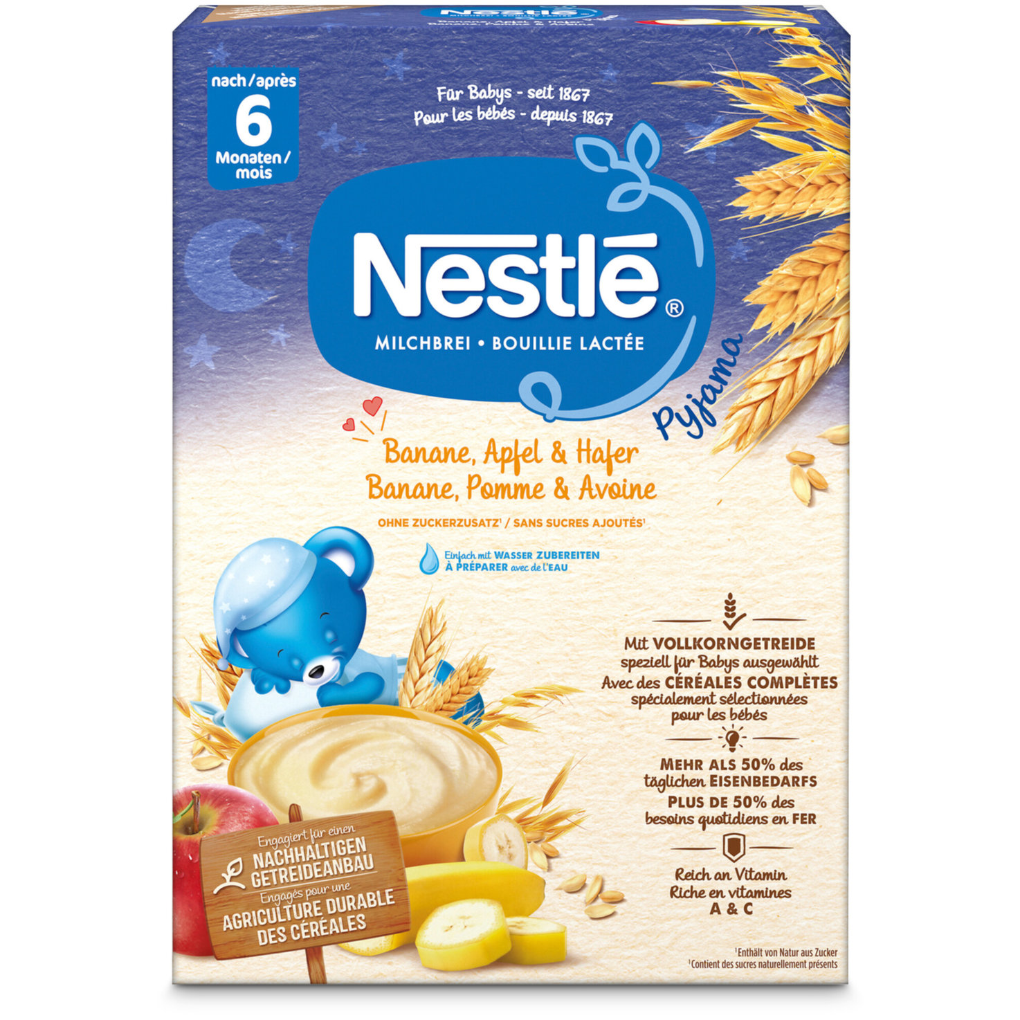 Nestlé Milchbrei Pyjama Banane, Apfel und Hafer, nach 6 Monaten