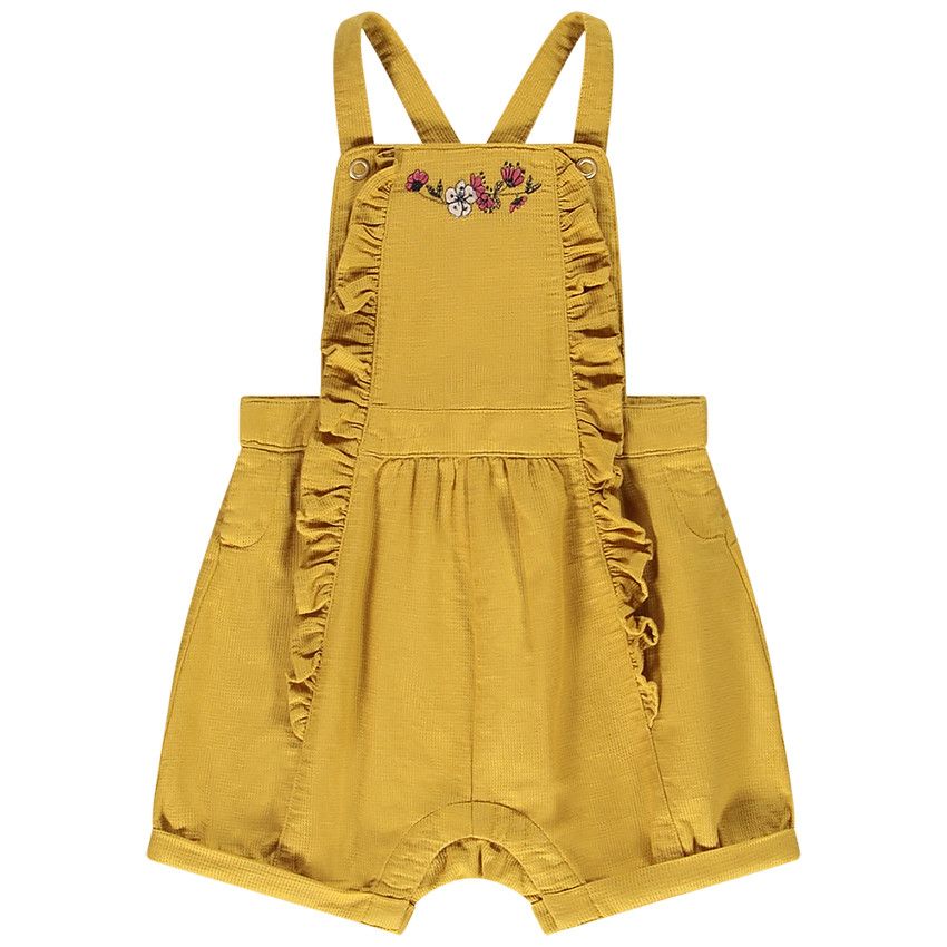 Salopette courte en coton armuré avec broderie pour bébé fille - Ecru