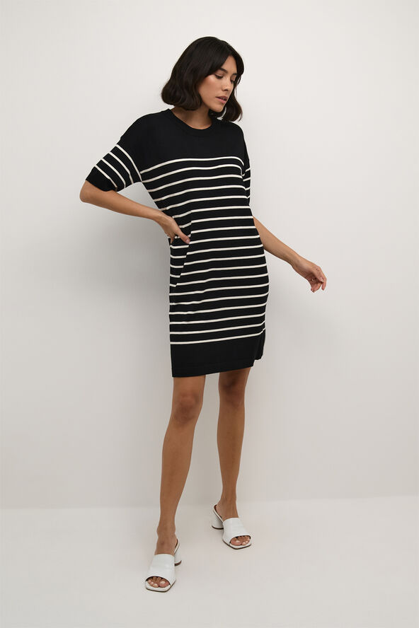 Kaffe KAlizza Narrow Stripe Dress Black/ turtle dove stripe