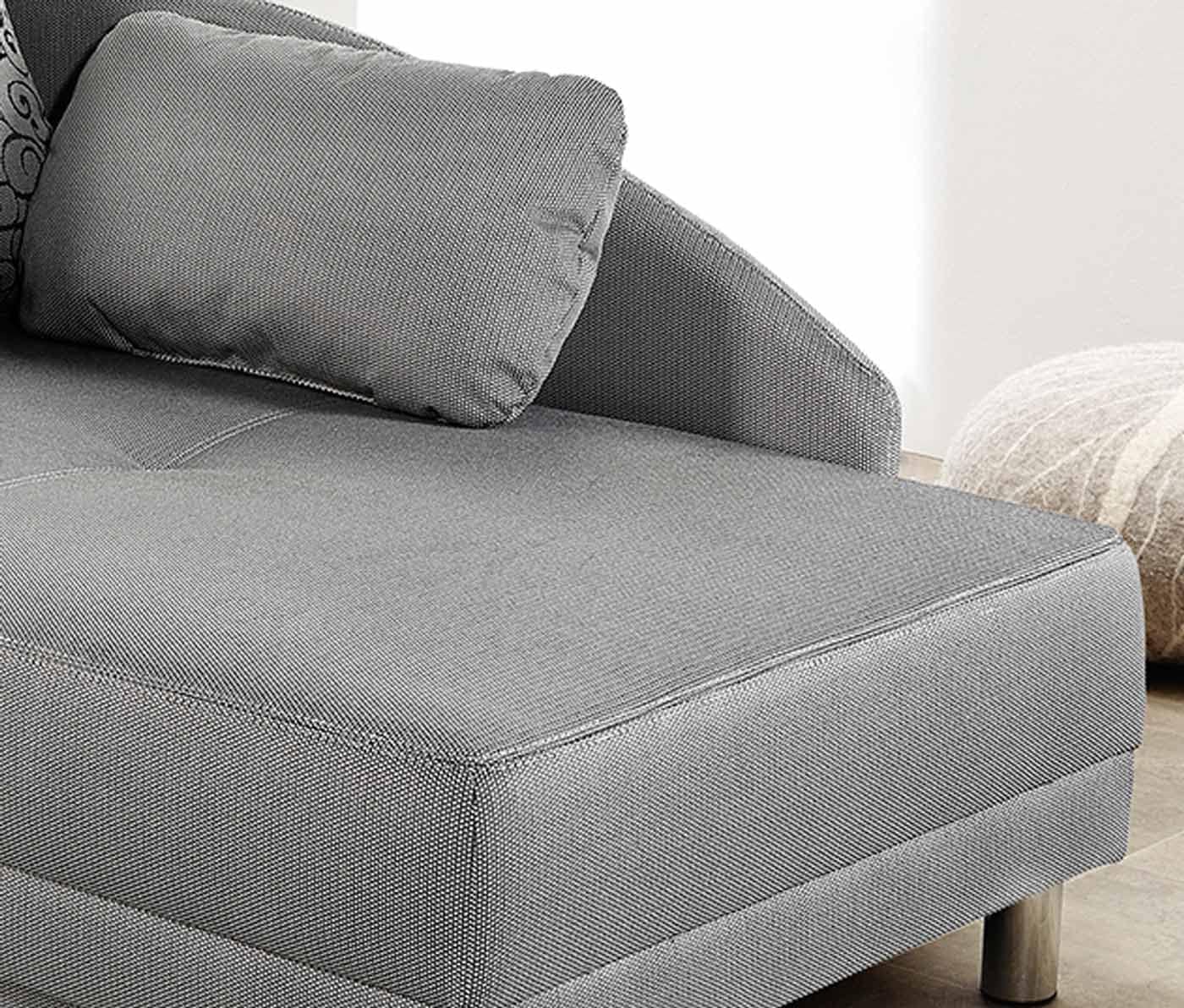 Stilvolle Recamiere mit Schlaffunktion und Bettkasten, B149/T90/H80 cm, Federkernpolsterung, ausziehbar zur Liegefläche von 200 x 84 cm, Stoff Flachgewebe in Hell Grau / 15122
