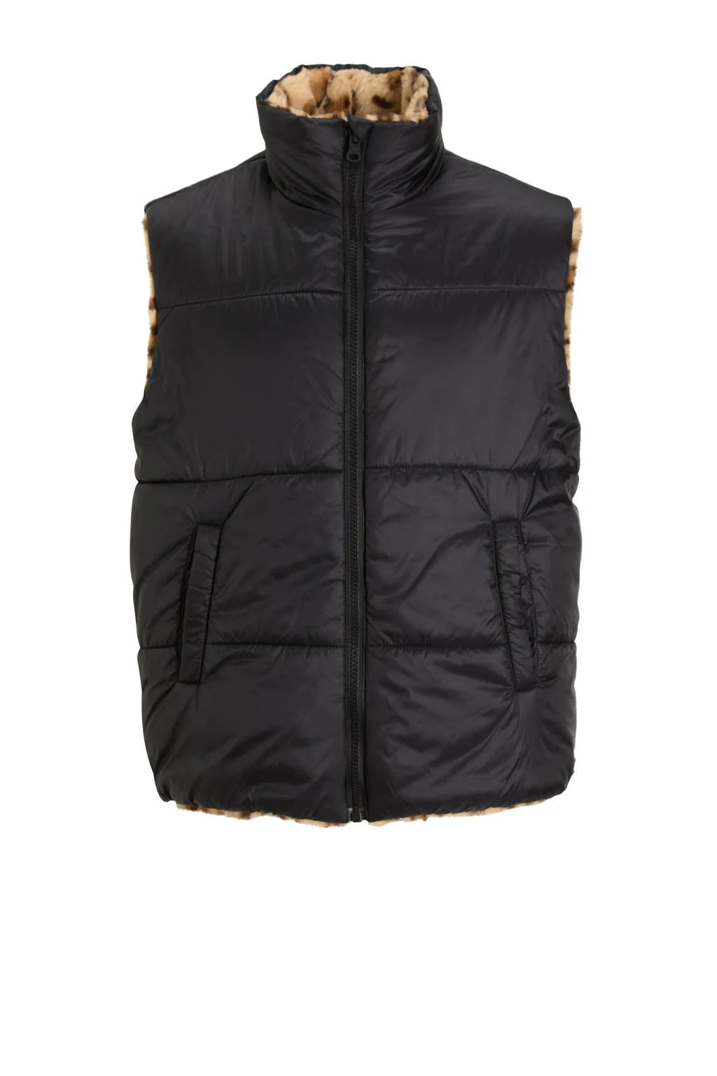 anytime reversible meisjes gilet panterprint / zwart