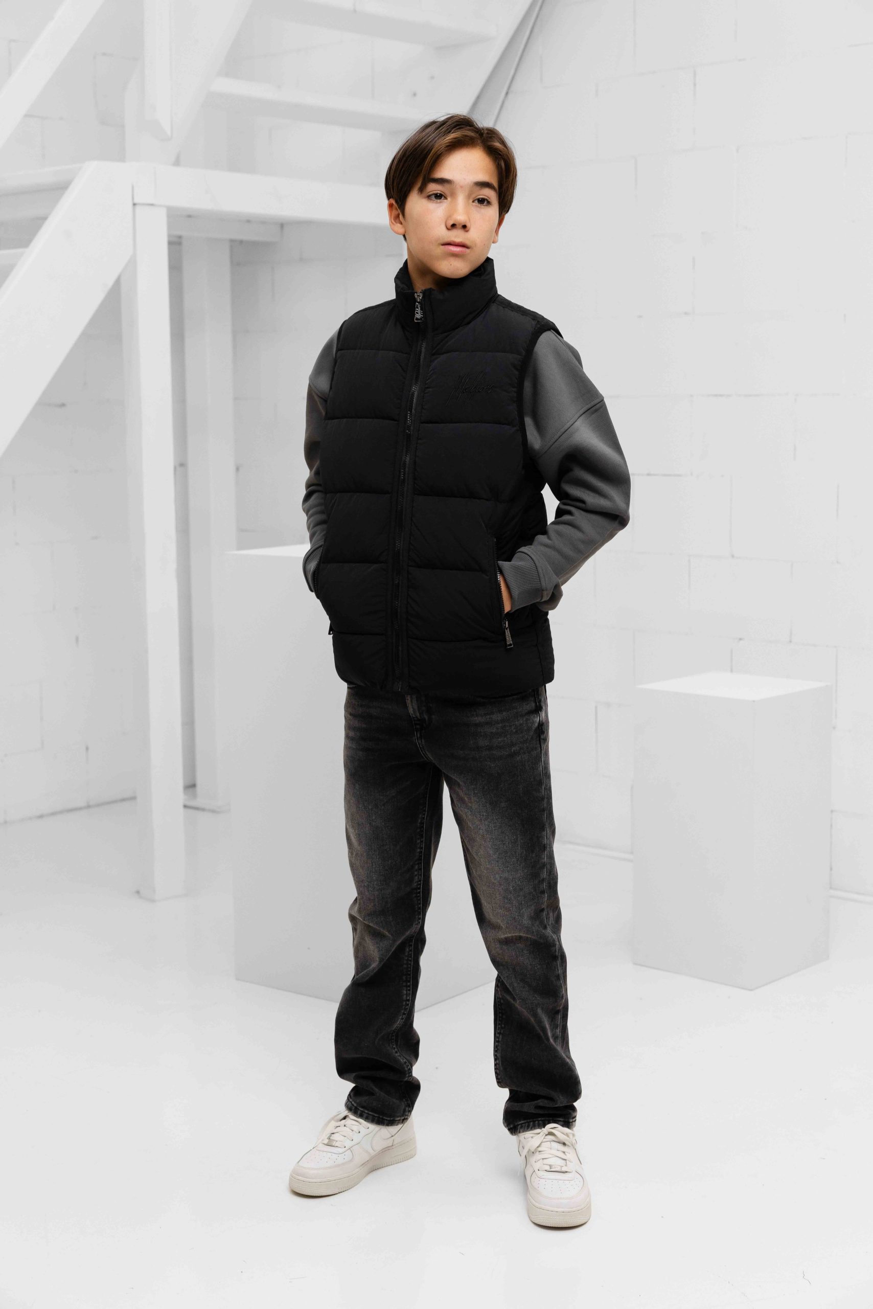 Malelions Matt Crinkle Padded Bodywarmer Kids Zwart