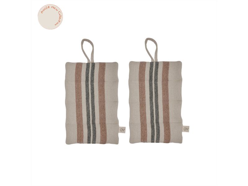 OYOY Topflappen Linu 2 Stück, Beige/Caramel/Grau Schutzlappen zum Kochen oder Backen