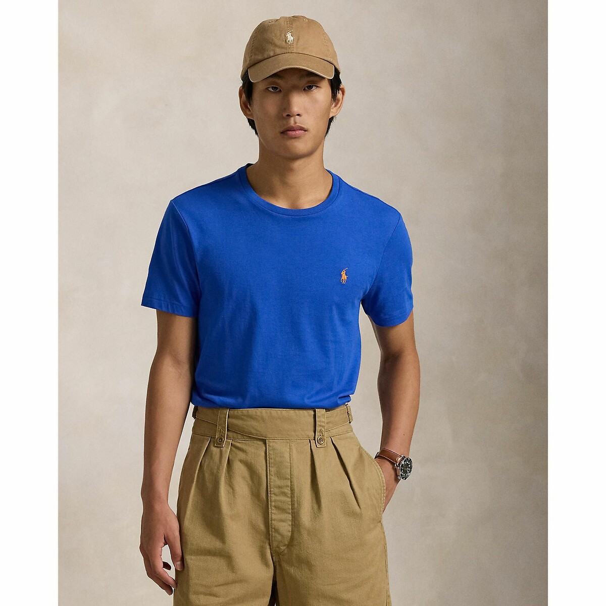 POLO RALPH LAUREN<br>Camiseta lisa de malha fina com logotipo bordado