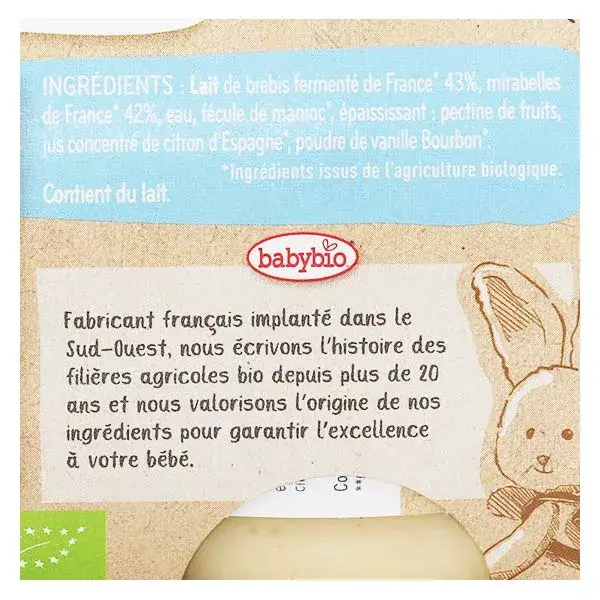 Babybio Pot Brassé Brebis Quetsche Vanille +6m Bio 2 x 130g