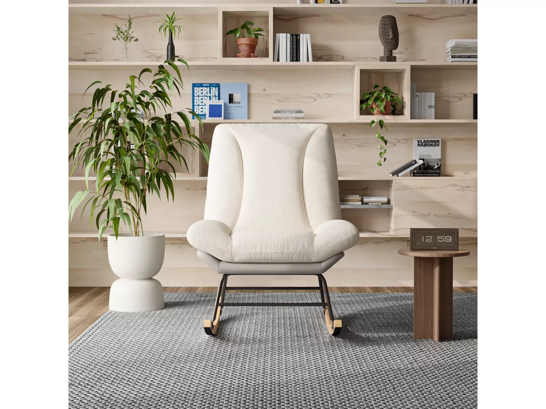 Fauteuil à bascule rembourré - avec dossier réglable, pour salon - chambre à coucher, balcon - 90,5 x 74 x 98 cm