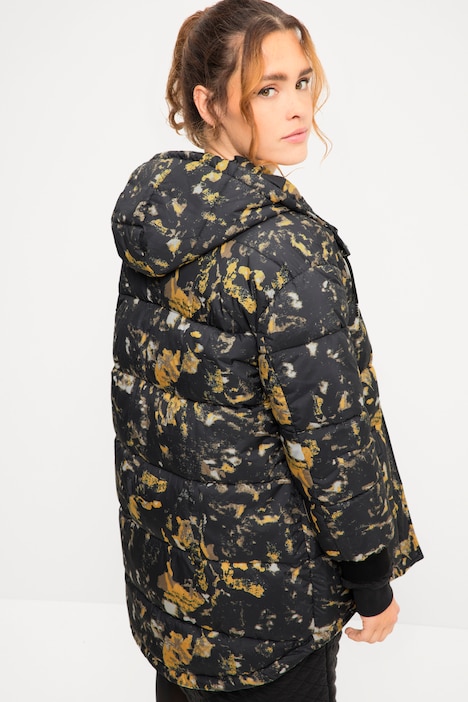 Steppjacke, oversized, Allover-Print, Kapuze, 2-Wege-Zipper