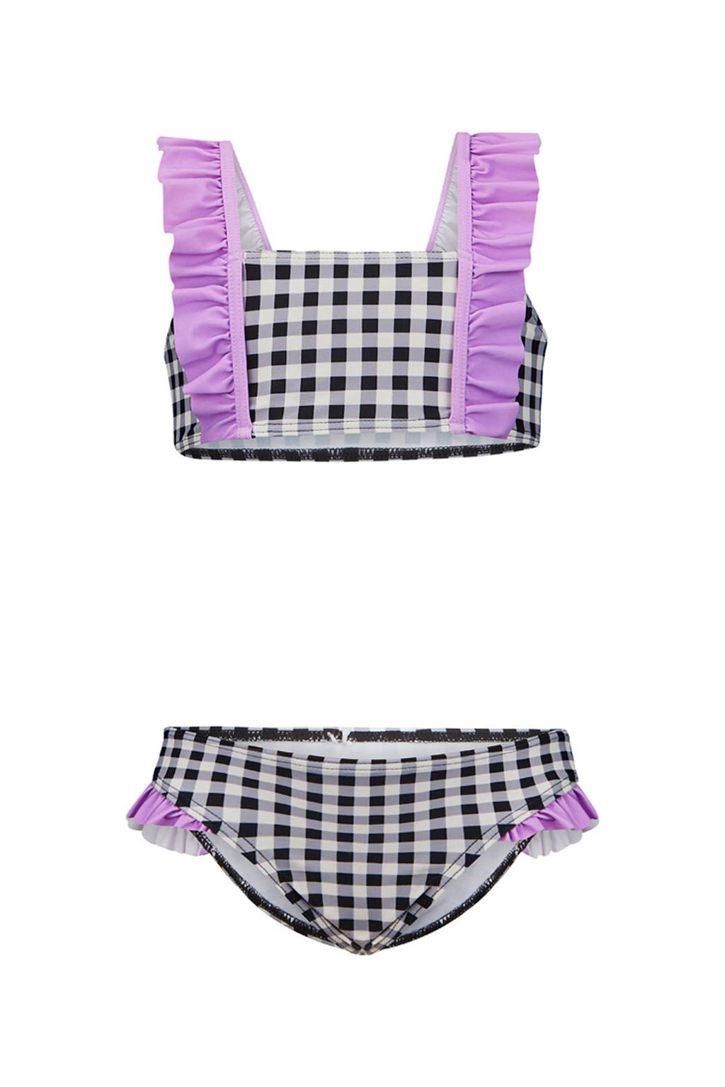 crop bikini Elvita met ruches zwart/wit/paars