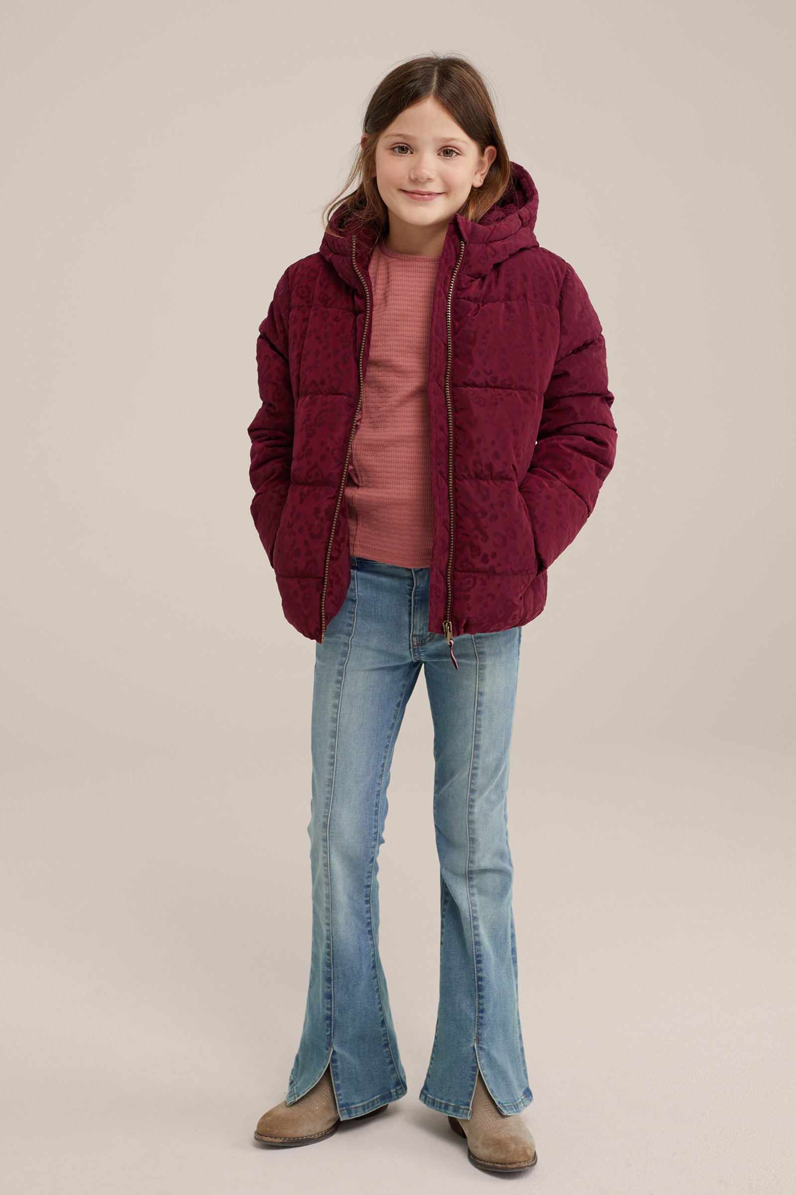Meisjes gewatteerde jas met dessin WE Fashion Vuurrood