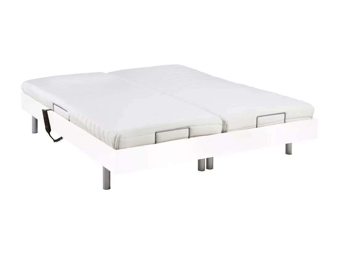 Lit électrique de relaxation tout plots + matelas latex - 2 x 80 x 200 cm - Blanc - CASSIOPEE III de YSMÉE