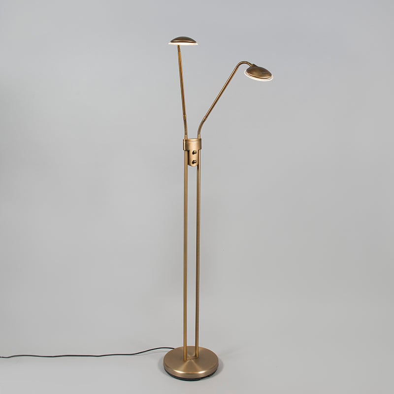 QAZQA - Moderne staande lamp met leeslamp | Staande lamp | Lamp | Lichtbrons met leeslamp incl. LED - Eva Dimmer | Dimbaar | Woonkamer | Slaapkamer - Staal Langwerpig - I (geen