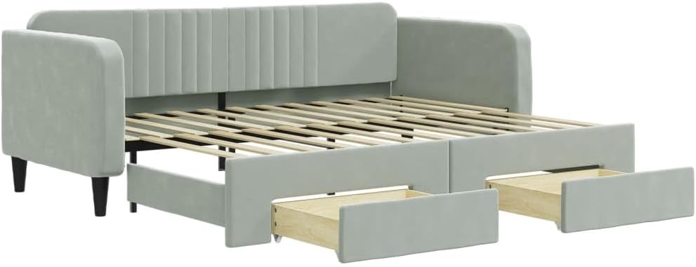 vidaXL Tagesbett, Sofabett Ausziehbar mit Schubladen, Gästebett Schlafsofa für Schlafzimmer Wohnzimmer, Sofa Ausziehbett, Hellgrau 90x200cm Samt