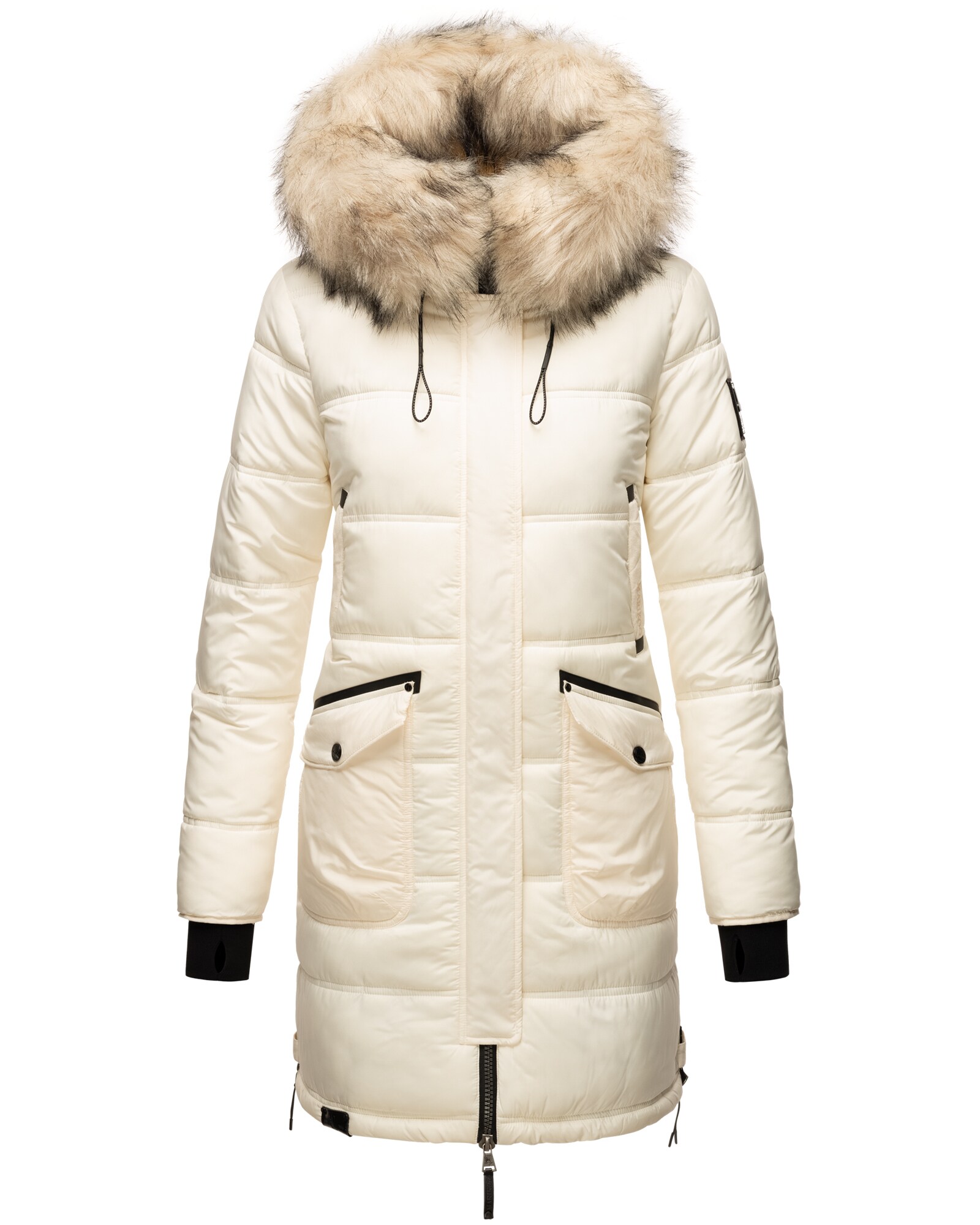 MARIKOO Damen Winter Parka Steppmantel mit Abnehmbarem Kunstfellkragen Chaskaa