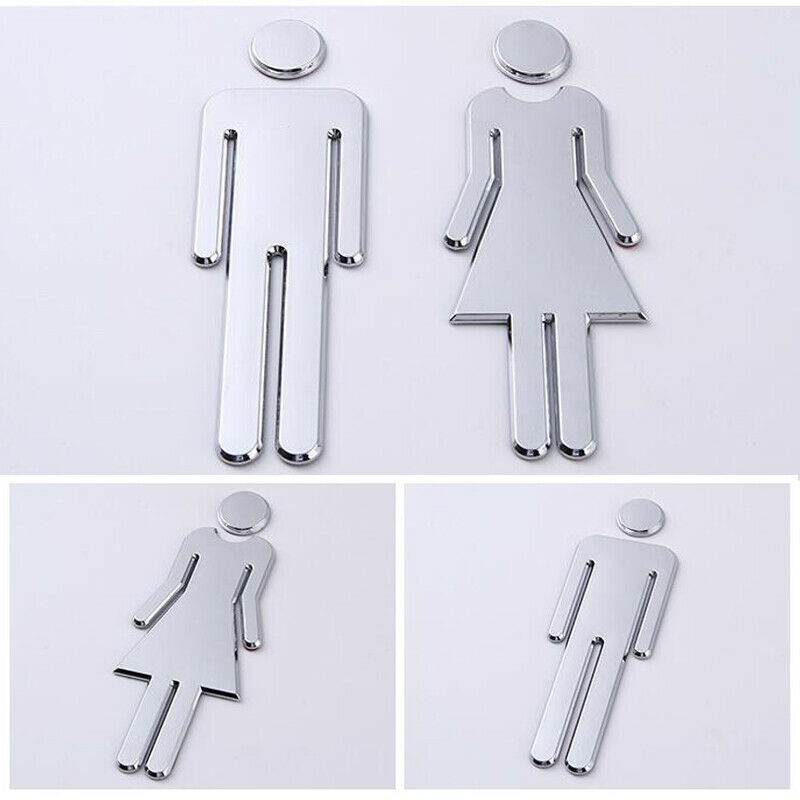 (2er Set) 12cm Acryl Toiletten Piktogramm Sticker WC Damen / Herren Aufkleber - Silber