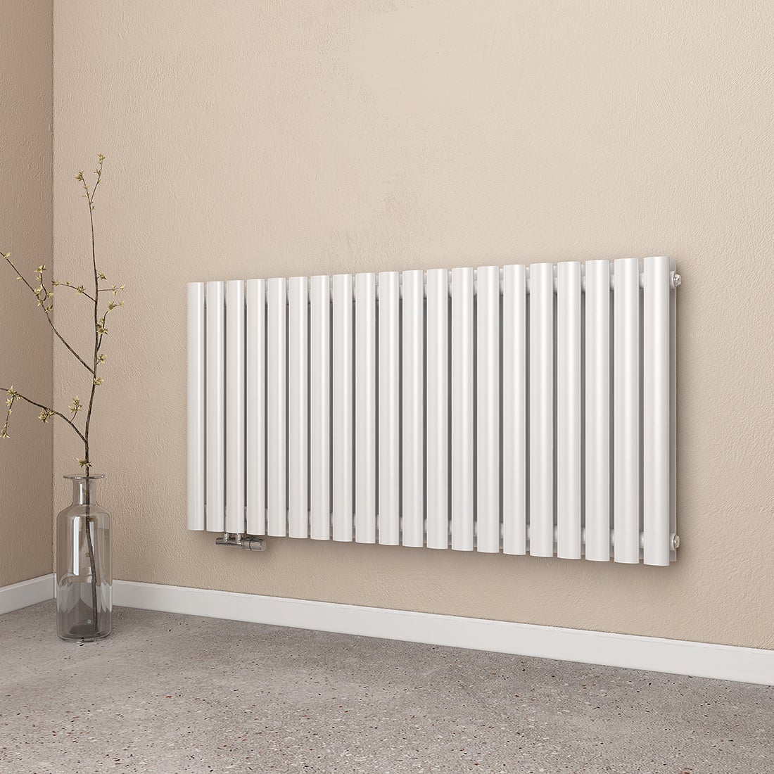 EMKE design buisradiator voor warmwatergebruik, zijaansluiting, horizontaal, dubbellaags, 1828 watt, 120 cm x 60 cm, wit