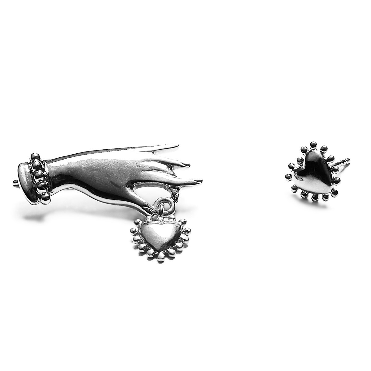 Boucles argent main et coeur