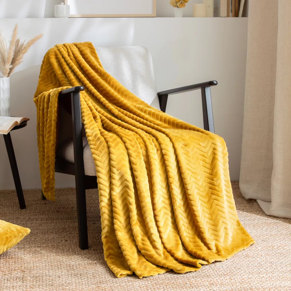 Plaid doux flanelle (130 x 180 cm) Zag Jaune moutarde