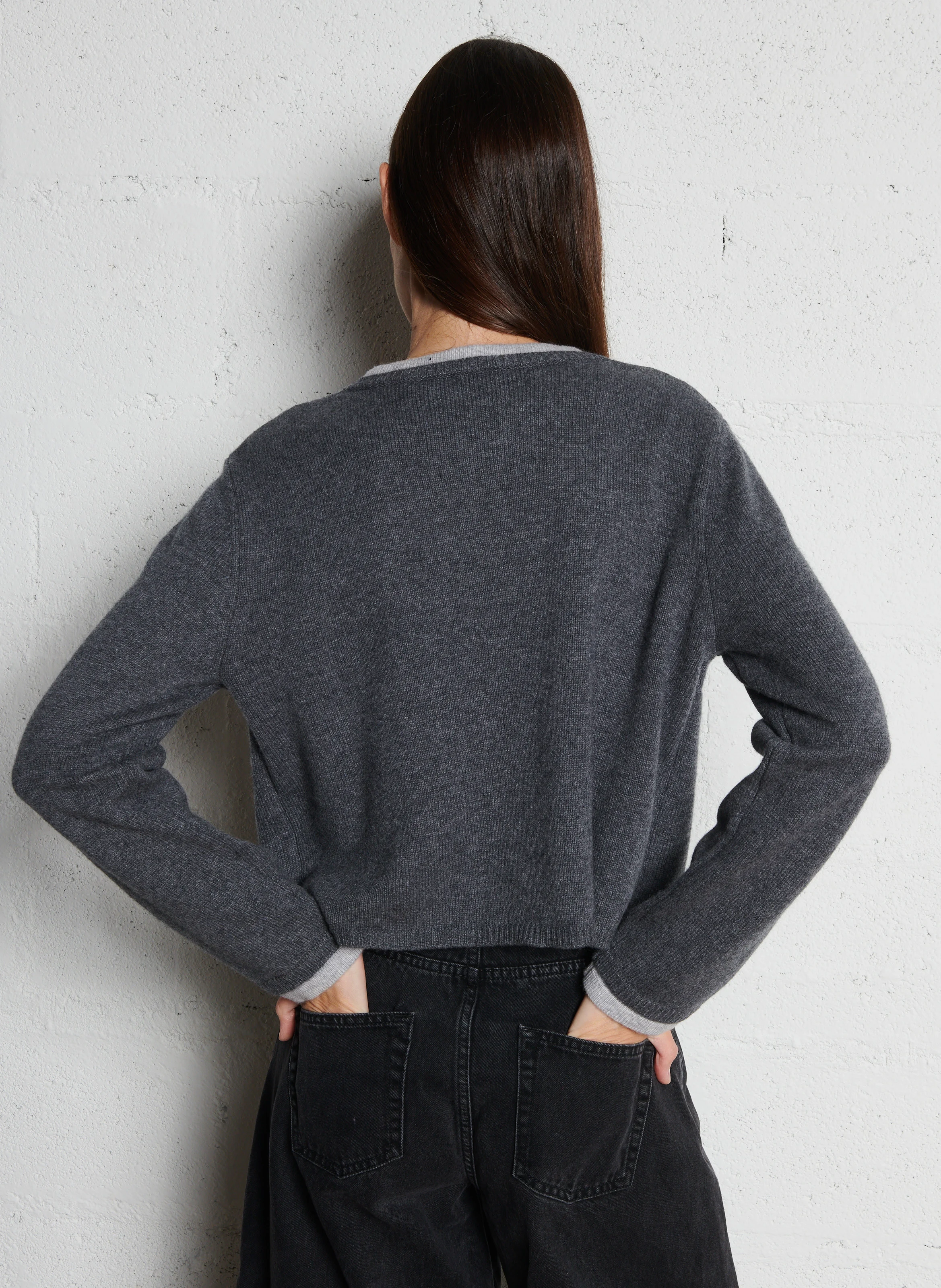 GIGI - Double gilet trompe l'œil en laine et cachemire| Noir