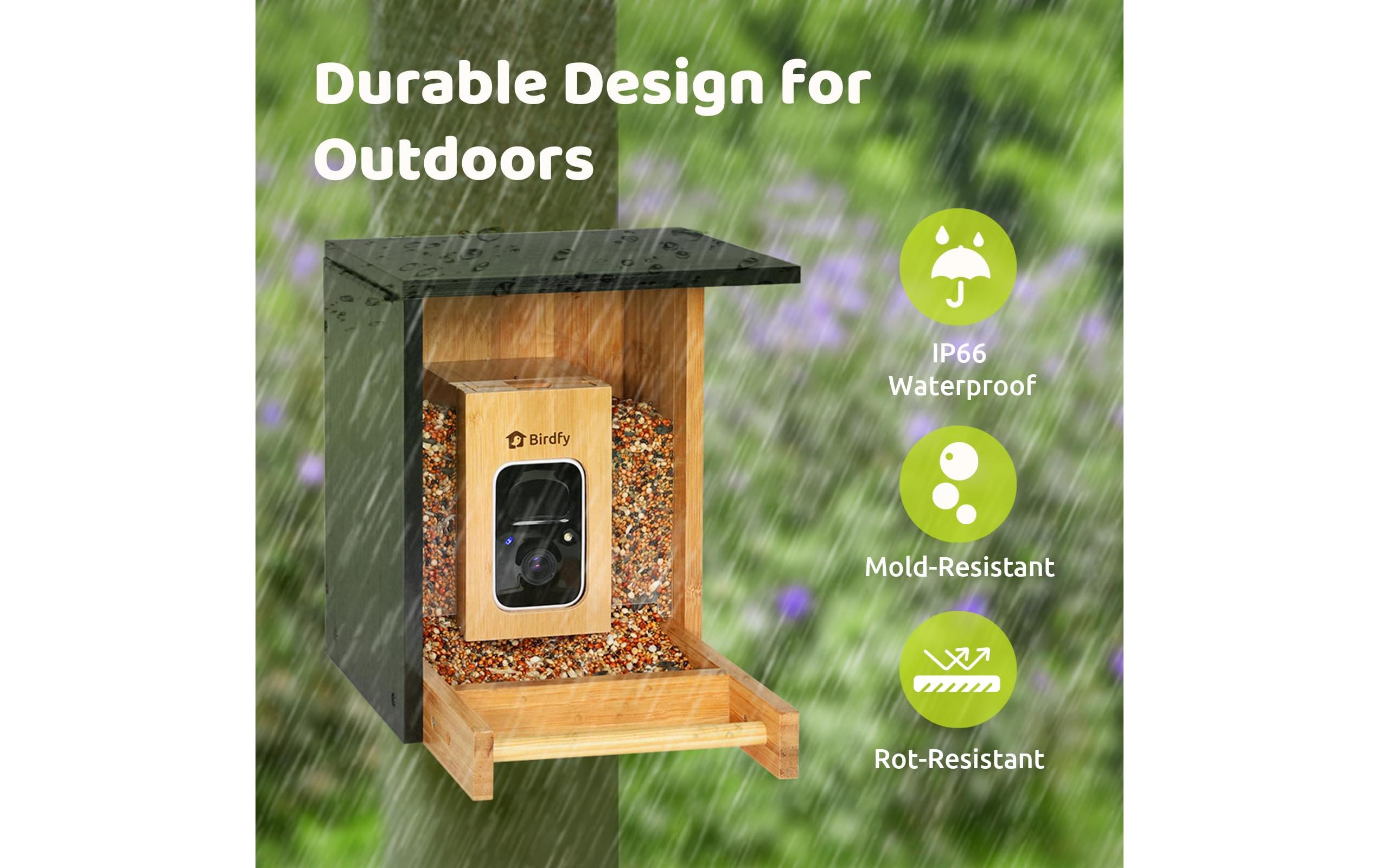 Futterspender FSC Bambus Mini Solar<br>Vogelfutterspender mit Kamera und Lifetime AI