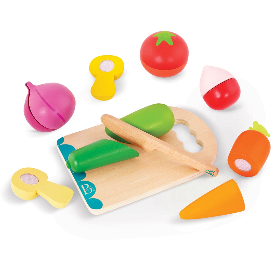 B.TOYS B. Chop 'n' Play -  Holz-Gemüse mit Klettverbindung inkl. Schneidebrett 14-teilig Mehrfarbig