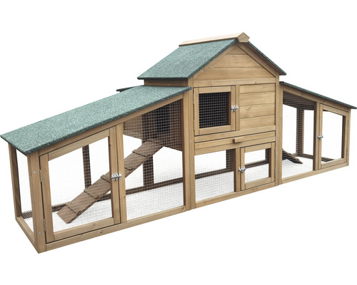 Kippenhok met ren, ca. 210 x 85 x 50 cm, hout, bruin/groen