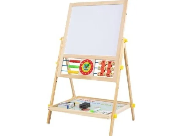 Extralink Toys : Dobbeltsidet børnetavle : Kridt, Magnetisk, Tørt viskestykke, Keglesnit, Ur
