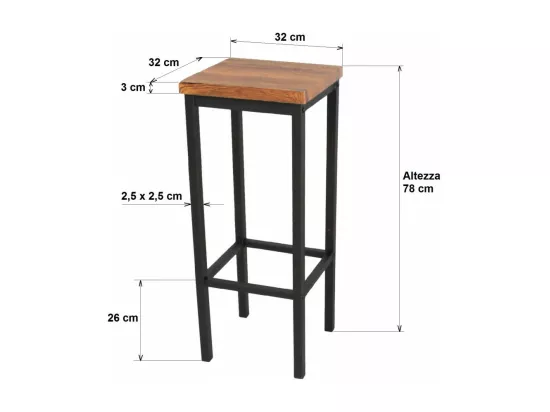 Lot de 2 tabourets de bar, hauteur d'assise 78 cm, couleur marron noyer, mod. FIRENZE ROMA par Yelloo