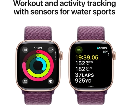 Apple Watch Series 10 GPS 42mm Rose Gold Aluminium Case with Plum Sport Loop