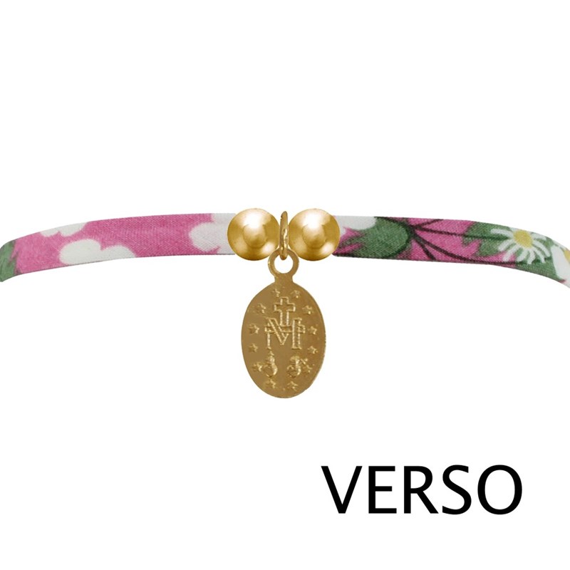 Bracelet Double Tour Lien Liberty et Petite Médaille Vierge Miraculeuse Plaqué Or - Fuchsia