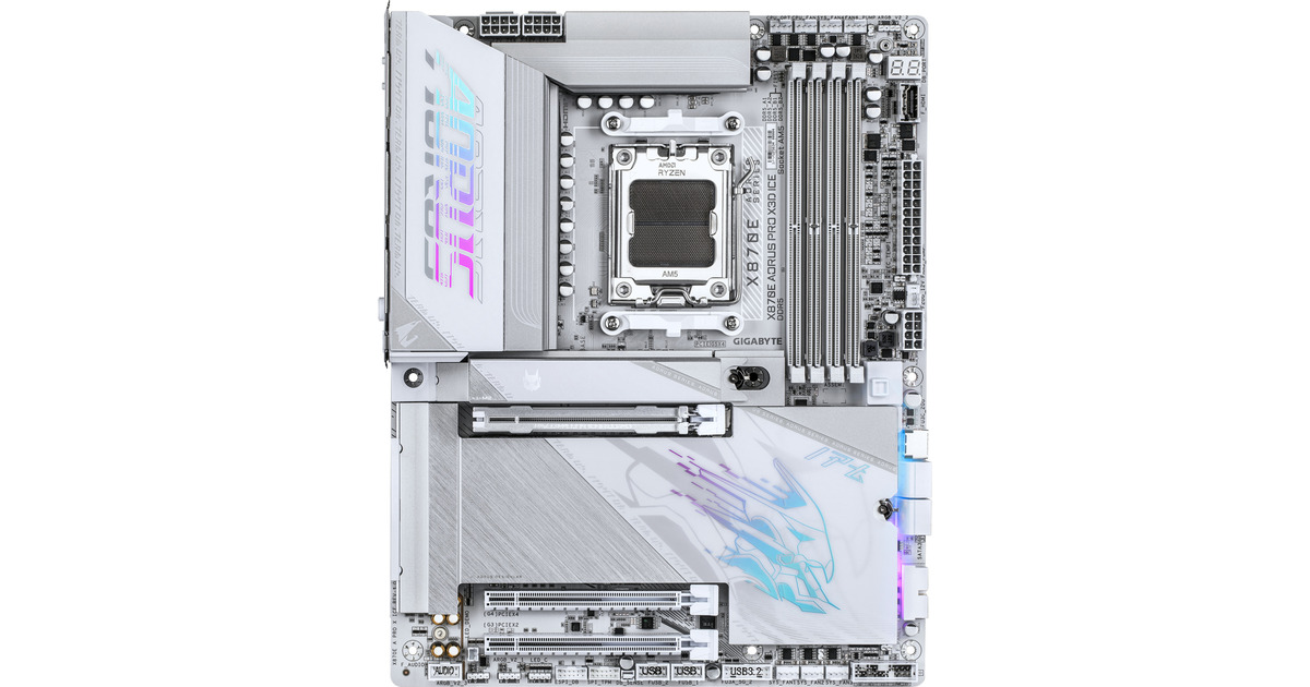 GIGABYTEX870E AORUS PRO X3D ICE socket AM5 moederbord  (Zilver/wit, RAID, 5 Gb-LAN, WLAN, BT, Sound, ATX)