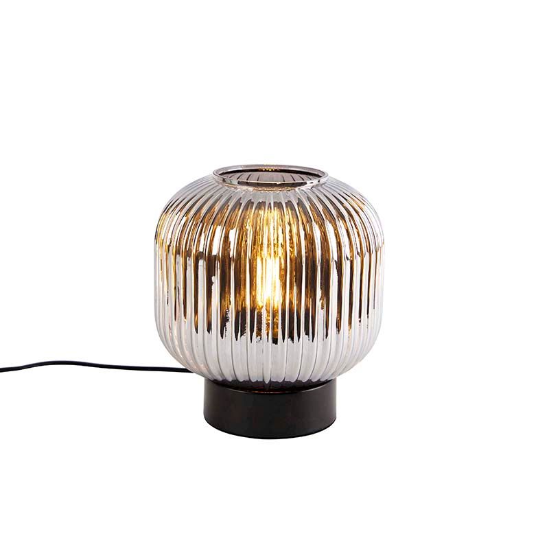 Art Deco tafellamp zwart met smoke glas - Karel