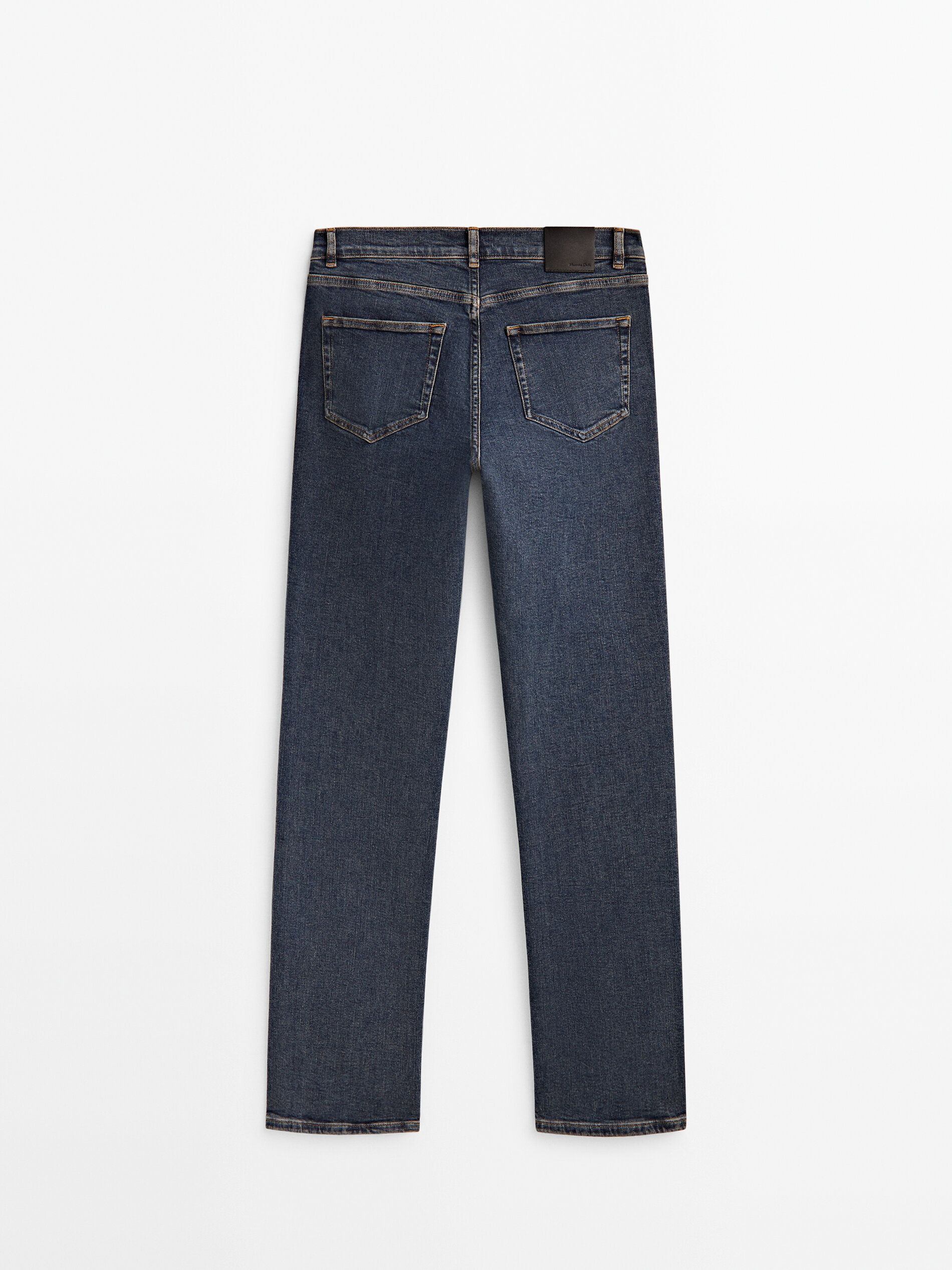 Calça jeans reta de cintura alta com elastano - AZUL MÉDIO