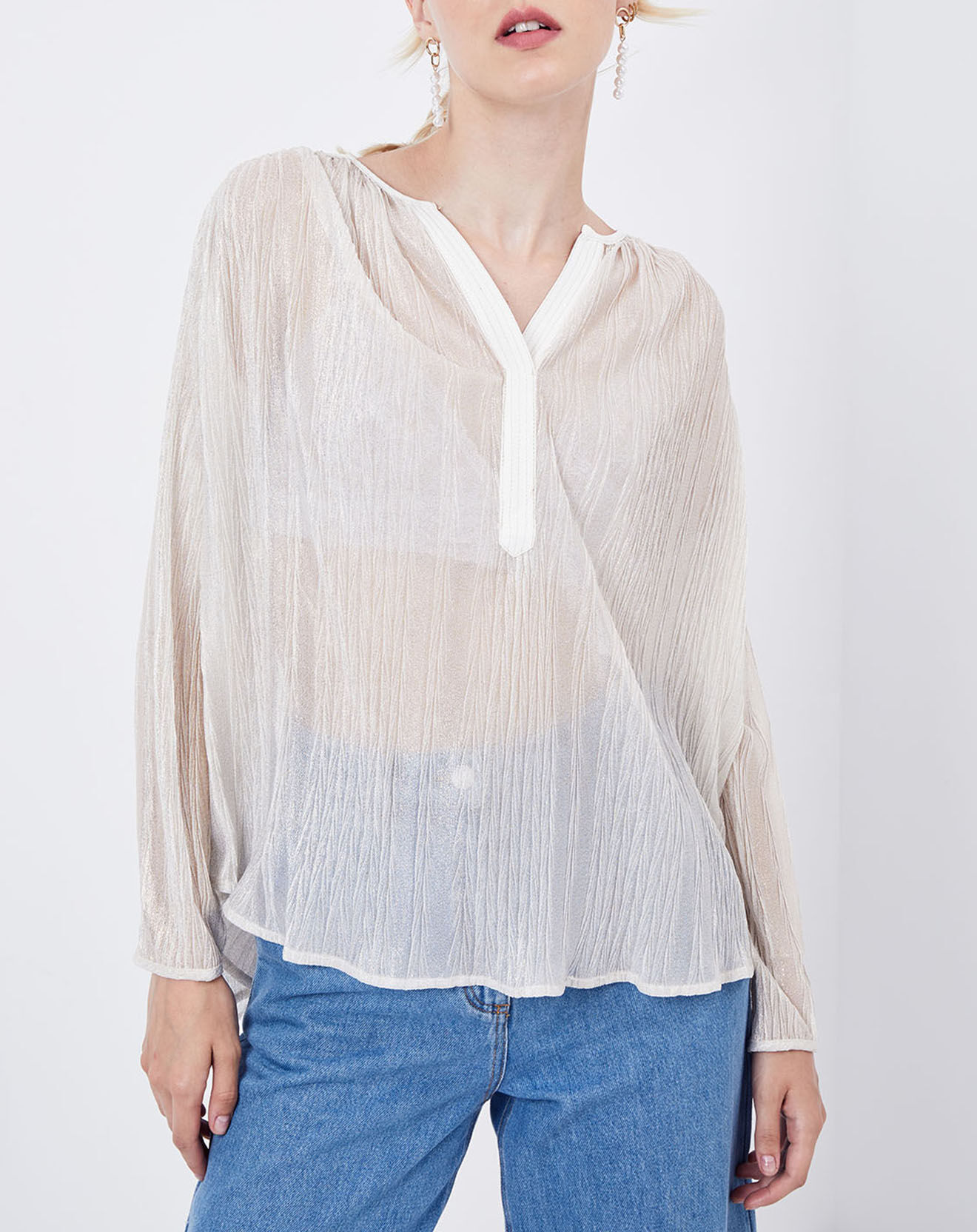 See u Soon Blouse Plantain transparente blanche