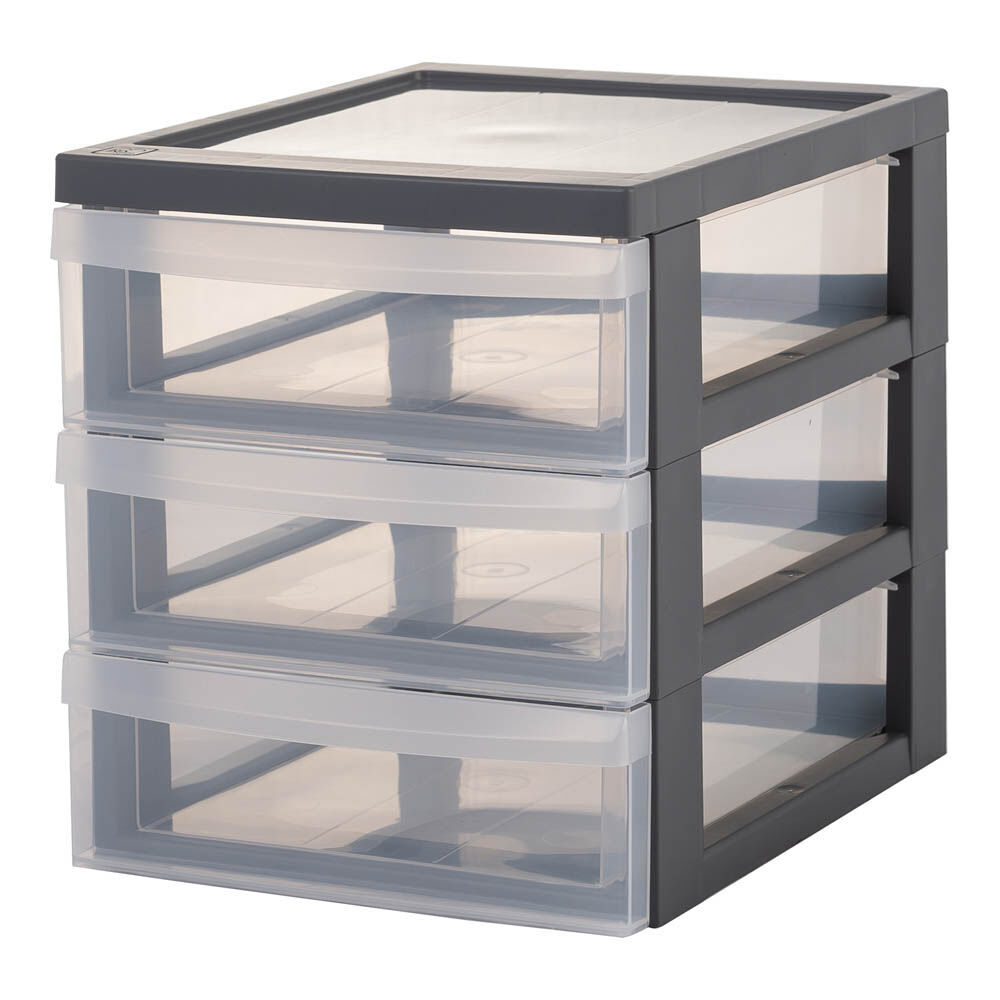 Tour de rangement A5 3 tiroirs grise et transparente 6 L