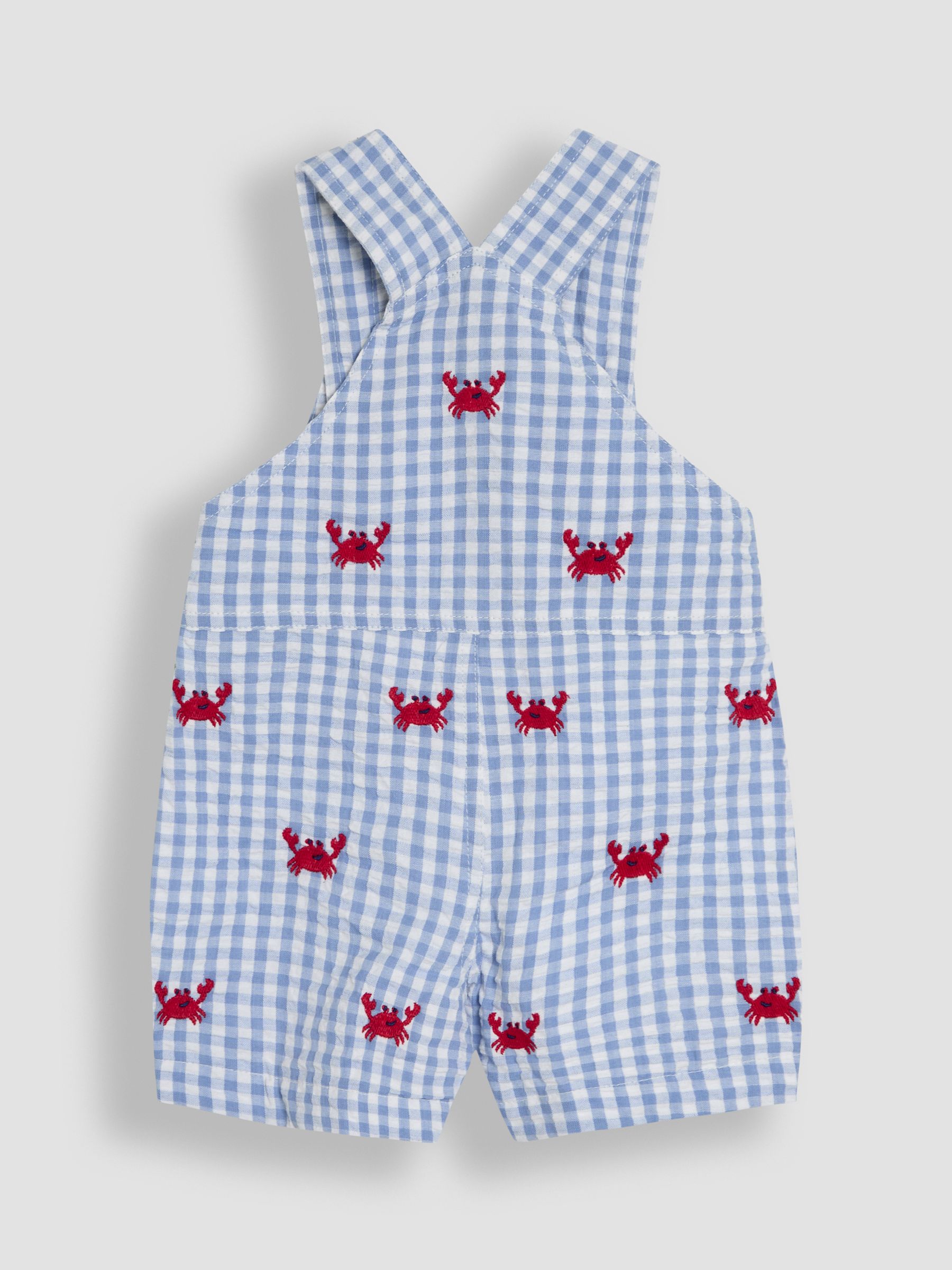Blauw met kreeft - JoJo Maman Bébé Embroidered Gingham 100% Cotton Dungarees
