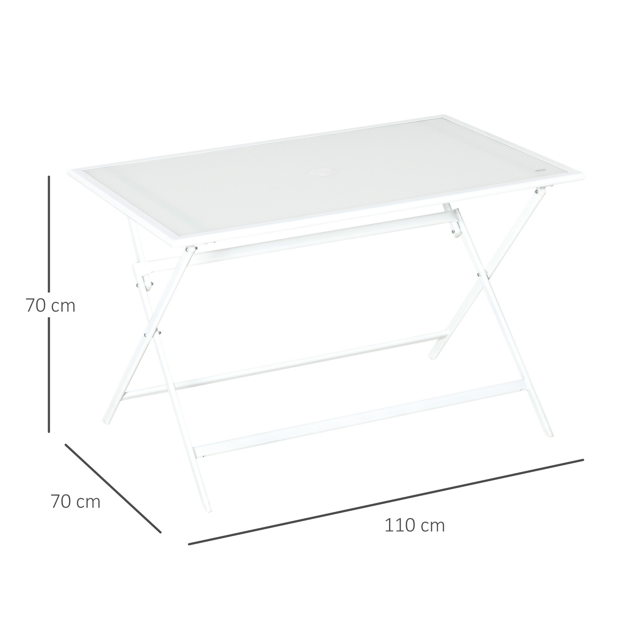 Outsunny Klapptisch mit einem Schirmloch weiß 110L x 70B x 70H cm