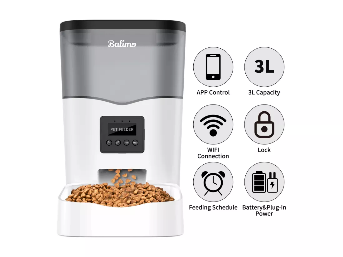3L WIFI Distributeur Croquettes Chats/Chiens Télécommande de téléphone portable LCD,Adaptateur secteur/batterie,10 Repas par Jour- APP Contrôle,Noir