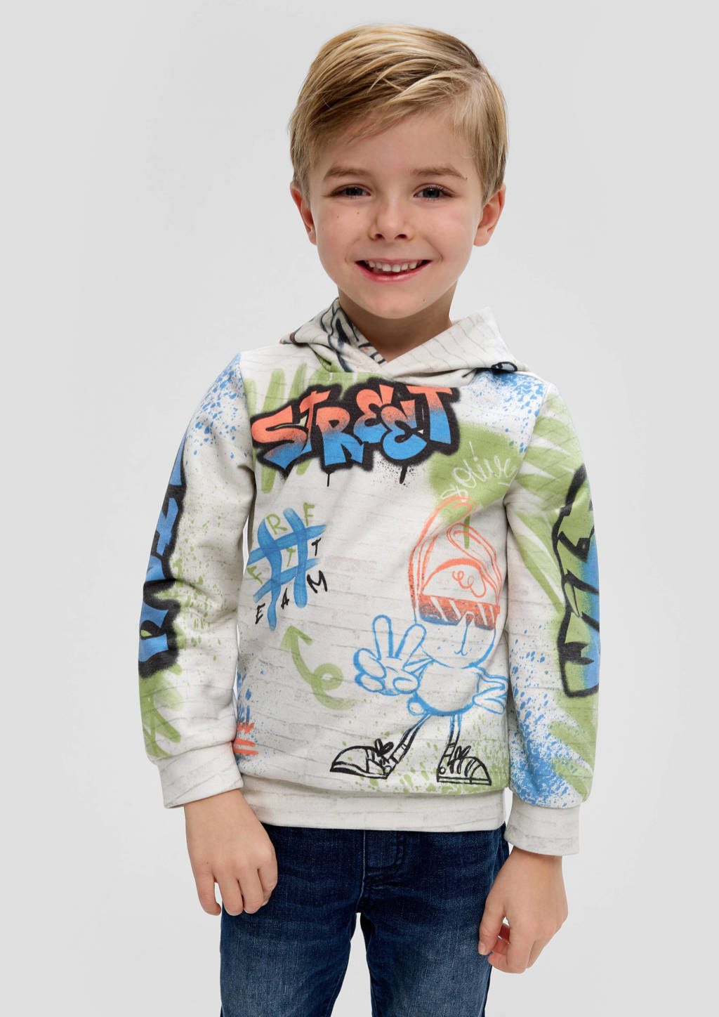 s.Oliver hoodie met all over print groen/multicolor